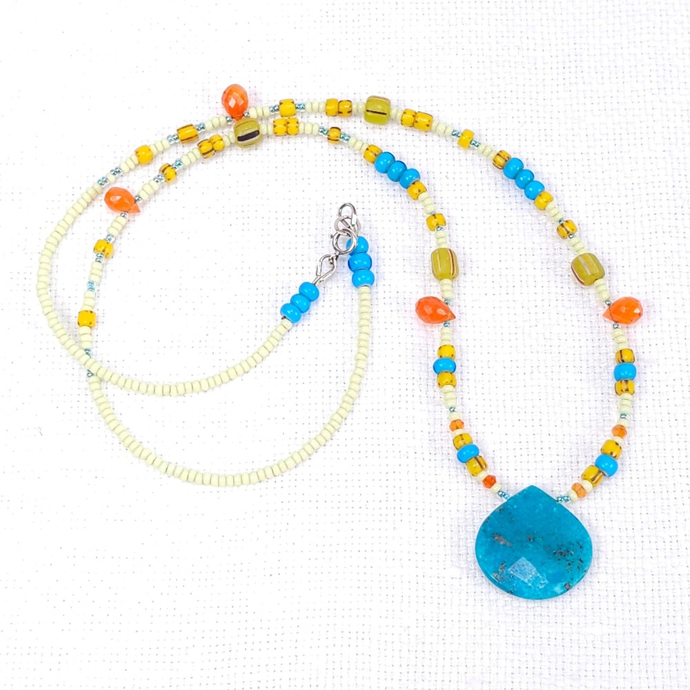 Genuine Turquoise Teardrop Beaded‎ Necklace Southwestern Vibes Artisan Handmade